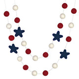 American Flag Fourth of July Garland- Red, White Felt Balls with Navy Blue Stars