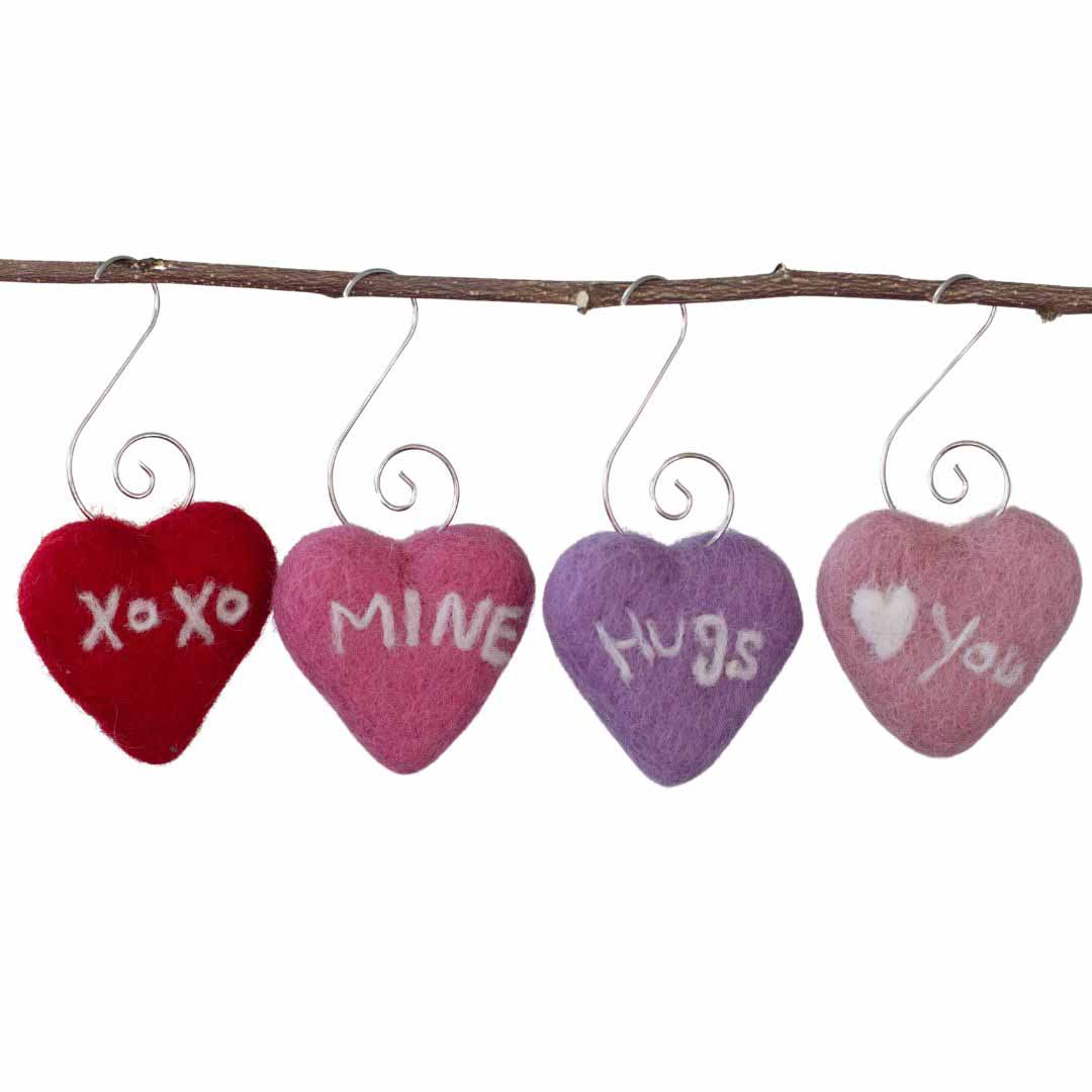 Valentine's Day Heart Ornaments- SET OF 3 or 6- Berry Pink Hearts with –  Matthew + Mae