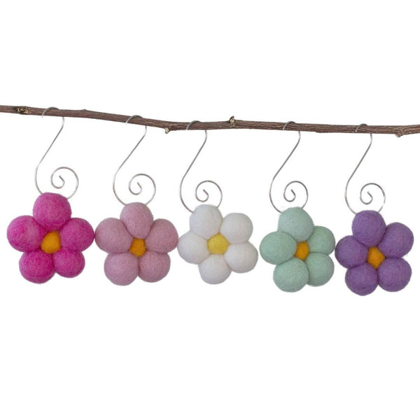Felt Daisy Flower Ornaments- Pink, Purple, Seafoam