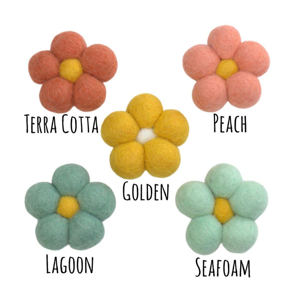 Felt Daisy Flowers- Teals, Peaches, Golden