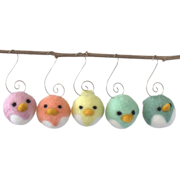 Bird Tree Ornaments- SET OF 5- Pastel Chicks