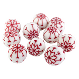 Snowflake Felt Balls- White with Red Stitching