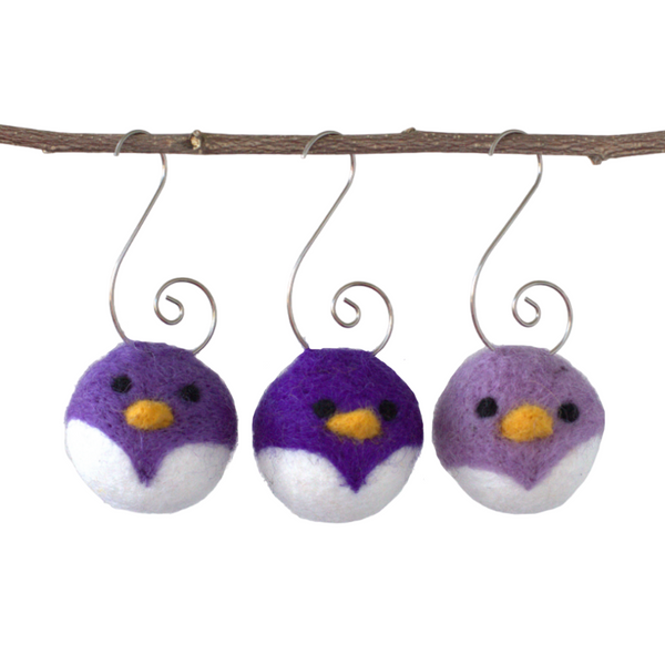 Bird Tree Ornaments- SET OF 3 or 6- Purple Chicks