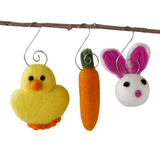 Easter Ornaments- Bunny, Chick, Carrot- SET OF 3