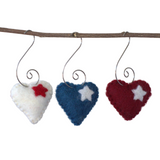 Fourth of July Ornaments- SET of 3 Red, White, Blue Flag Hearts with Stars