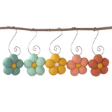 Felt Daisy Flower Ornaments- Teal, Peach, Golden
