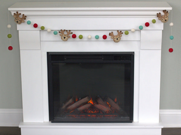 Reindeer Felt Christmas Garland- Turquoise, Red & Green