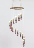 Spiral Felt Ball Mobile- Pink, Gray, Almond, White