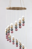 Spiral Felt Ball Mobile- Pink, Gray, Almond, White