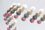 Spiral Felt Ball Mobile- Pink, Gray, Almond, White