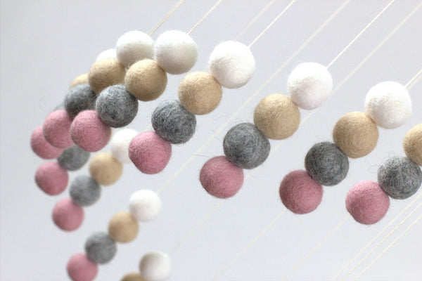 Spiral Felt Ball Mobile- Pink, Gray, Almond, White