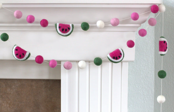 Watermelon Felt Ball Garland- Ombre Pink & Green