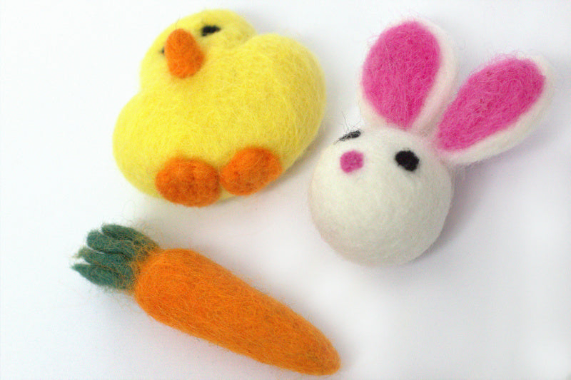 Felted Chick, Bunny, Carrot- Wool Felt Spring Easter Shapes- 100% Wool