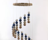 Spiral Felt Ball Mobile- Blue, Tan, Almond, Gray, White
