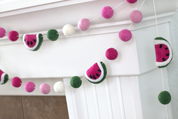Watermelon Felt Ball Garland- Ombre Pink & Green
