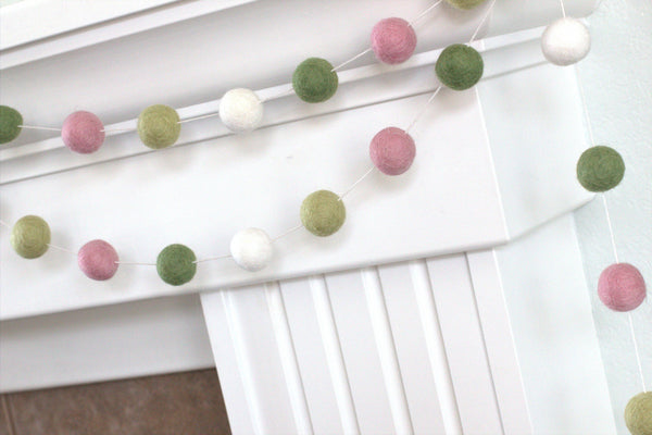 Felt Ball Garland- Pink, Green, White