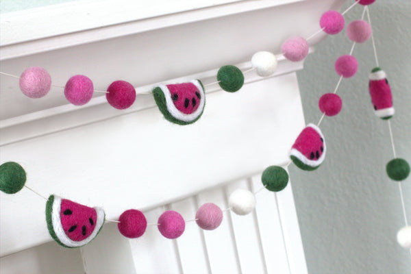 Watermelon Felt Ball Garland- Ombre Pink & Green