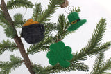 St. Patrick's Day Ornaments- SET OF 3- Shamrock, Pot of Gold, Leprechaun Hat