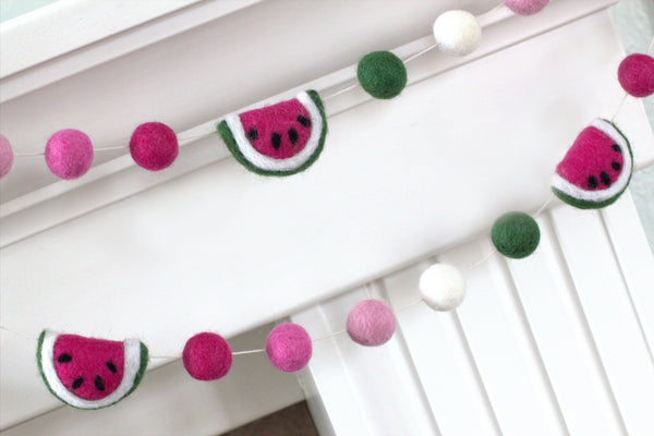 Watermelon Felt Ball Garland- Ombre Pink & Green