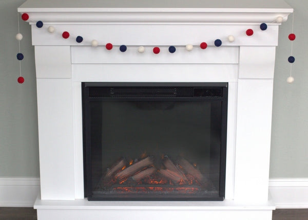 Fourth of July Felt Ball Garland- Navy Red, White & Blue