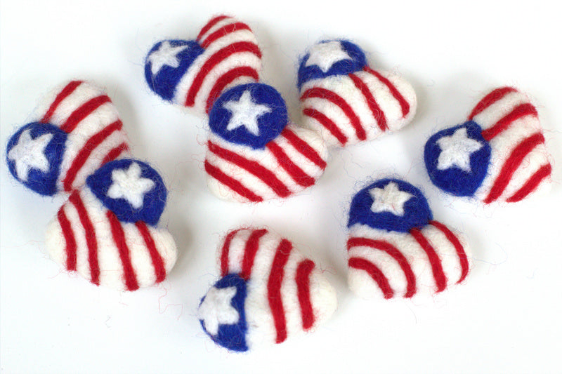 American Flag Hearts- SET OF 3 or 5- Approx 1.75 tall- 100% Wool