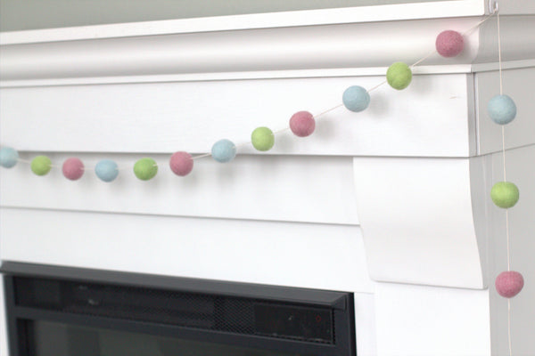 Felt Ball Garland- Pink, Blue, Green