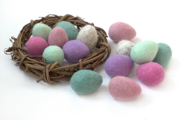 Felted Easter Eggs- Pink, Lavender, Teal Mix- 100% Wool- Each egg is approx. 1.75-2" tall