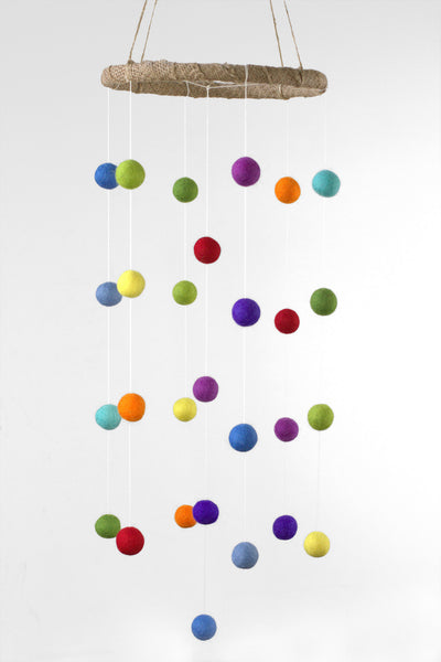 Felt Ball Nursery Mobile- Rainbow- Small