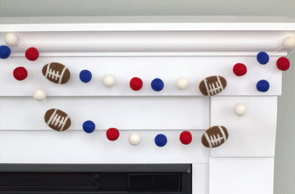 Felt Football Garland- Royal Blue, Red, White
