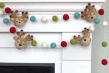 Reindeer Felt Christmas Garland- Turquoise, Red & Green