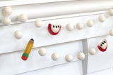 Classroom Decor Pencil & Apple Banner- White Felt Balls- First Day School- First Day School- 1" Felt Balls, 2" Apples, 2.75" Pencils