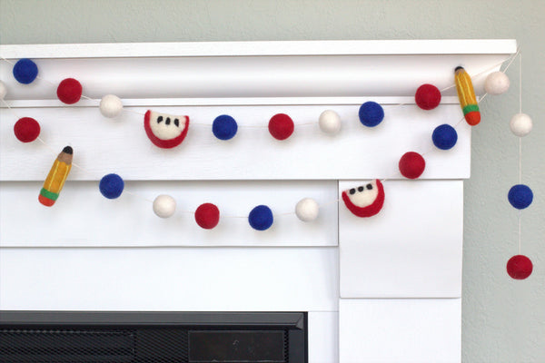 Back to School Apple & Pencil Garland- Red, White, Blue