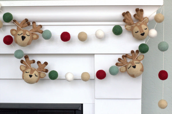 Reindeer Felt Christmas Garland- Muted Vintage Colors