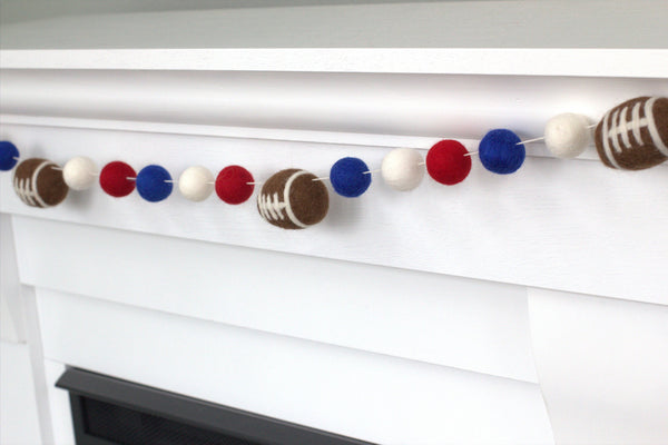 Felt Football Garland- Royal Blue, Red, White