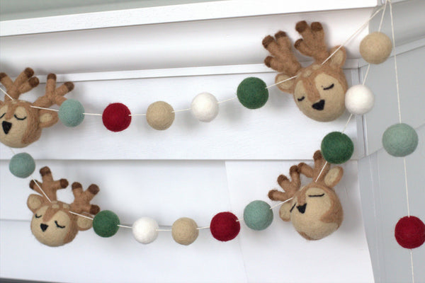 Reindeer Felt Christmas Garland- Muted Vintage Colors