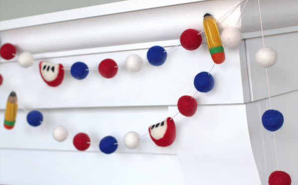 Back to School Apple & Pencil Garland- Red, White, Blue