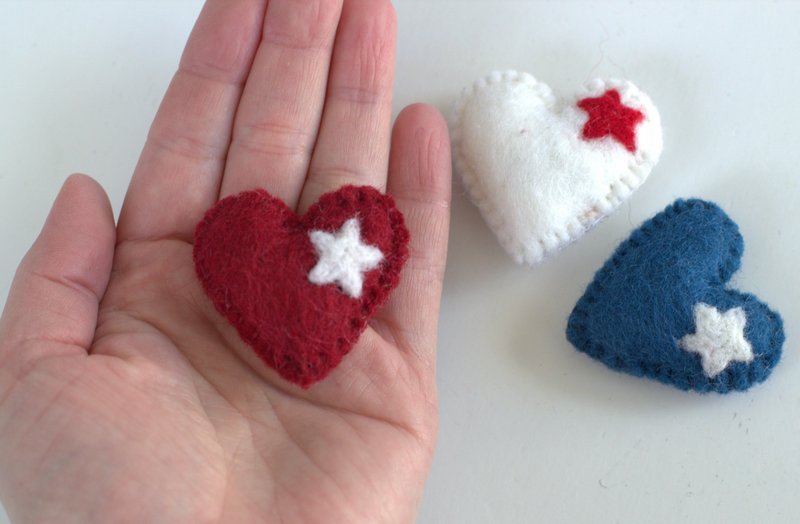 Fourth of July Felt Hearts with Stars- SET OF 3- Approx 1.75 tall- 10 –  Matthew + Mae