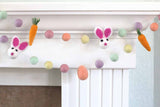 Bunny, Egg & Carrot Easter Felt Ball Garland- Pastel Rainbow