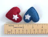 Fourth of July Felt Hearts with Stars- SET OF 3- Approx 1.75" tall- 100% Wool Felt