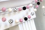 Valentine's Day Felt Ball Garland- Black, Baby Pink, White- Swirls