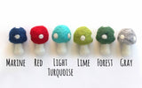 Wool Felt Mushrooms- Red, Blue, Green, Gray- 6 Pieces