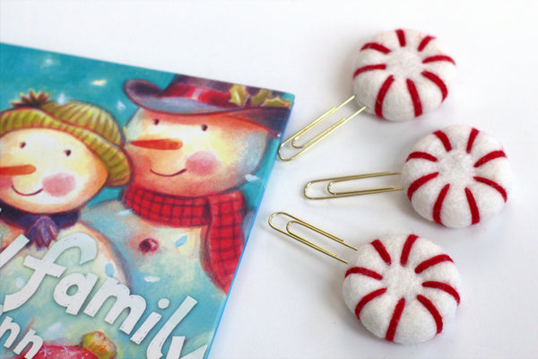 Christmas Bookmark Clips- SET OF 3 Felt Peppermints- Planner Accessories - Page Markers