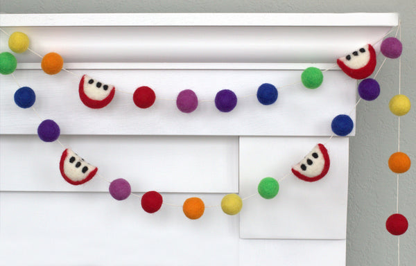 Apple Slice & Felt Ball Garland- Rainbow