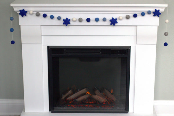 Hanukkah Garland- Star of David- Shades of Blue, Gray, White