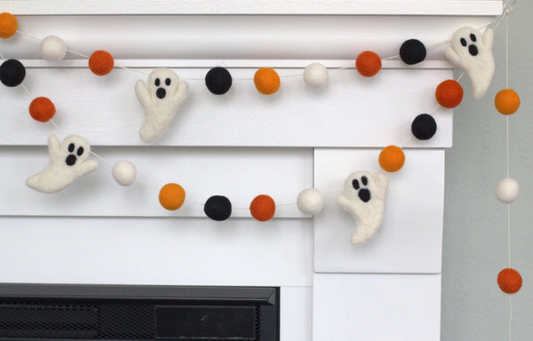 Ghost Halloween Garland- Orange, Black