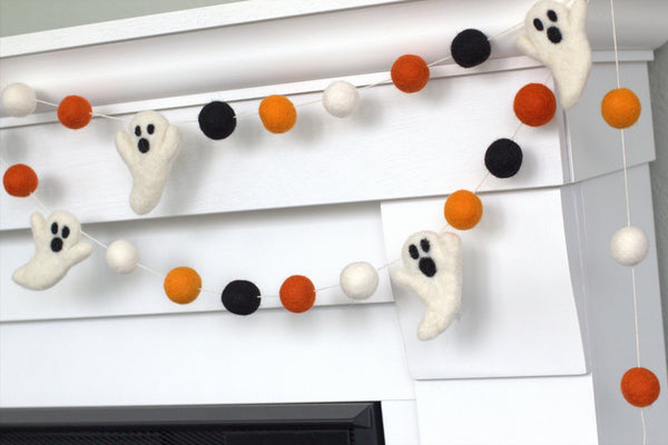 Ghost Halloween Garland- Orange, Black
