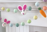 Easter Garland Decor- Bunny & Carrot, Felt Ball Garland- Pastel Rainbow
