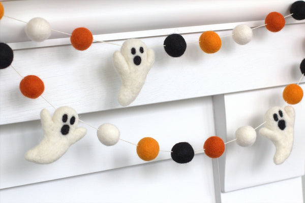 Ghost Halloween Garland- Orange, Black