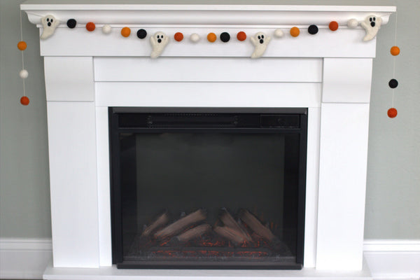 Ghost Halloween Garland- Orange, Black