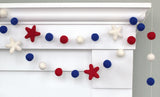 Fourth of July Felt Ball & Star Garland- Red, White, Royal Blue